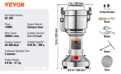 SucceBuy 150-2500g Electric Grain Mill Grinder – Commercial Spice & Herb Grinder for Coffee, Corn & Cereals