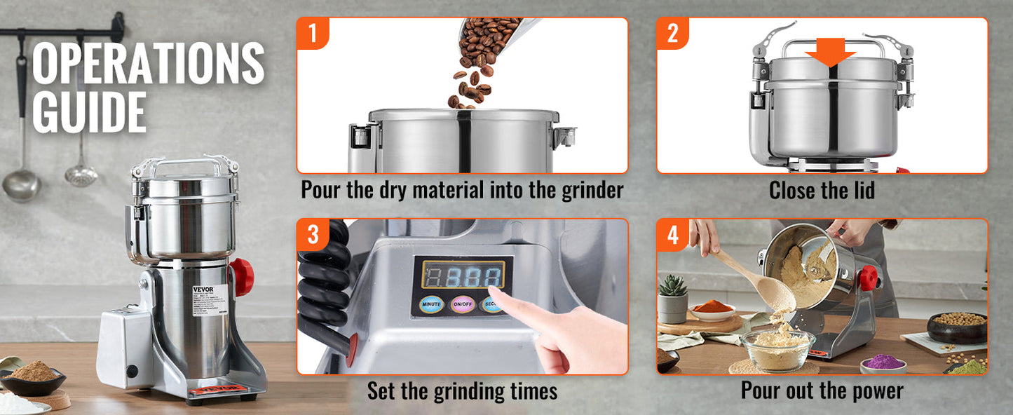 SucceBuy 150-2500g Electric Grain Mill Grinder – Commercial Spice & Herb Grinder for Coffee, Corn & Cereals