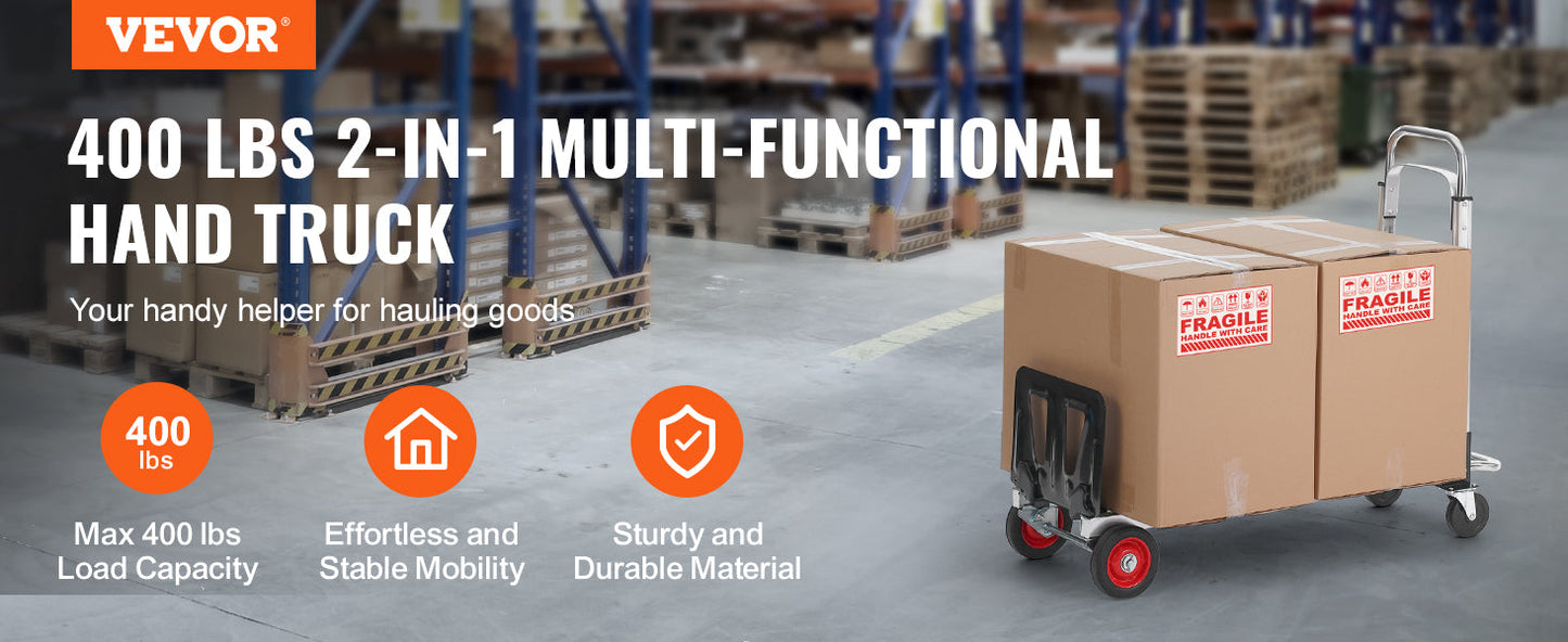VEVOR Lightweight Folding Hand Truck 400 lbs Capacity Dolly with Wheels for Moving & Warehouse Use   1/2