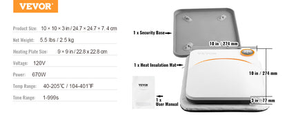 VEVOR Portable Heat Press Machine - 9x9/12x10 Inch, DIY Shirt Printing, Multifunctional Sublimation Transfer for HTV Vinyl, T-Shirt & Bag