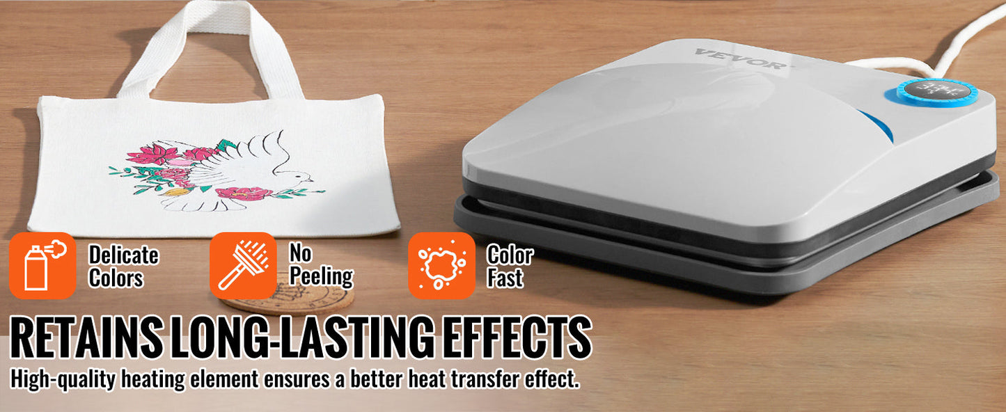 VEVOR Portable Heat Press Machine - 9x9/12x10 Inch, DIY Shirt Printing, Multifunctional Sublimation Transfer for HTV Vinyl, T-Shirt & Bag