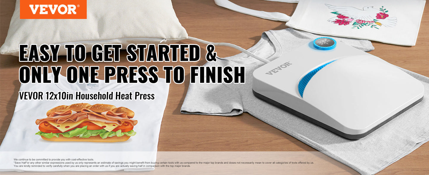 VEVOR Portable Heat Press Machine - 9x9/12x10 Inch, DIY Shirt Printing, Multifunctional Sublimation Transfer for HTV Vinyl, T-Shirt & Bag