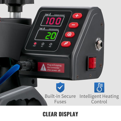 SucceBuy 5-in-1 Heat Press Machine – 12x15in Clamshell Sublimation Printer with Digital Temperature Control
