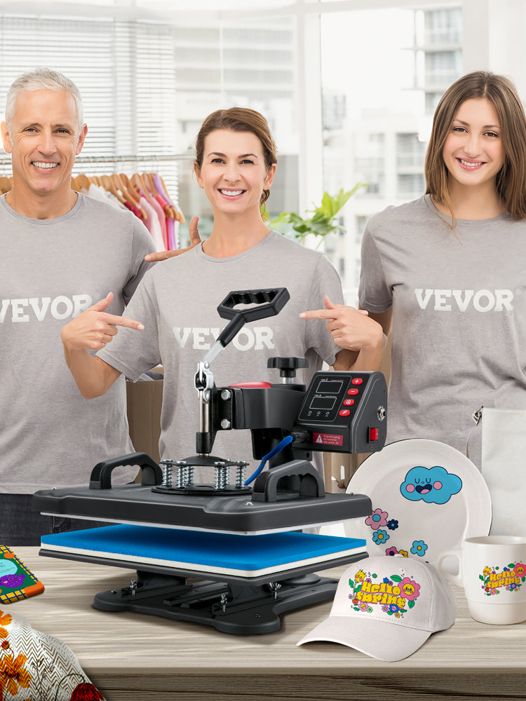 SucceBuy 5-in-1 Heat Press Machine – 12x15in Clamshell Sublimation Printer with Digital Temperature Control