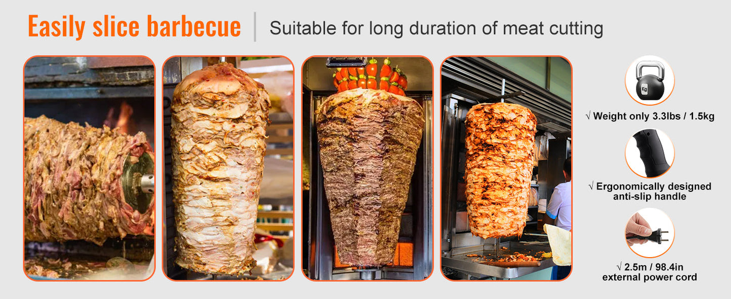SucceBuy Electric Shawarma Knife – Professional Turkish Kebab Gyro Cutter Stainless Steel Doner Meat Slicer
