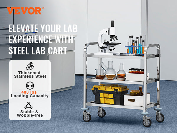 VEVOR Stainless Steel Lab Utility Cart – 1/2/3 Tier Medical & Kitchen Cart with Lockable Wheels