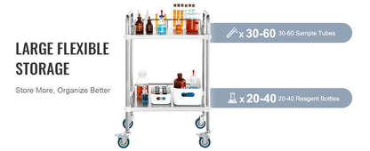 VEVOR 2-Shelf Stainless Steel Rolling Lab Cart – Utility & Serving Cart for Clinic, Laboratory, Hospital & Salon