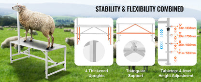 VEVOR Adjustable Goat & Sheep Milking Stand — 51x23 in Metal Livestock Shearing & Milking Platform, 21"-33" Height, White