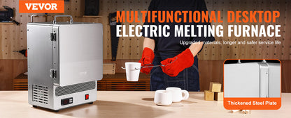 VEVOR 1500W Electric Melting Furnace – Max Temp 2192℉ Stainless Steel for Metal Clay, DIY Metal Tempering & Pottery Glazing