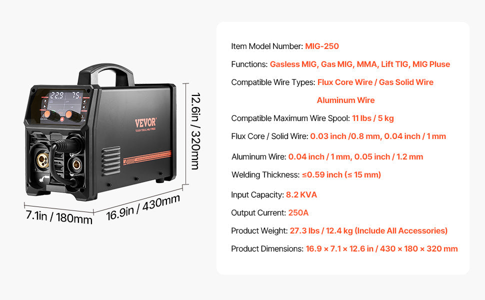 VEVOR 5-in-1 200A MIG Welder – Gas/Flux Core MIG, Stick, Lift TIG, AU TIG with LCD Display