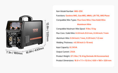 VEVOR 5-in-1 200A MIG Welder – Gas/Flux Core MIG, Stick, Lift TIG, AU TIG with LCD Display