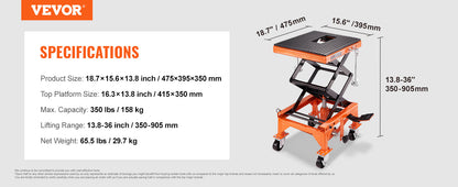 VEVOR Motorcycle Lift – Scissor Jack with 350/1100/1500 LBS Capacity, Wide Deck & Safety Pin for Bikes & Motorcycles