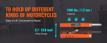 VEVOR Motorcycle Lift – Scissor Jack with 350/1100/1500 LBS Capacity, Wide Deck & Safety Pin for Bikes & Motorcycles