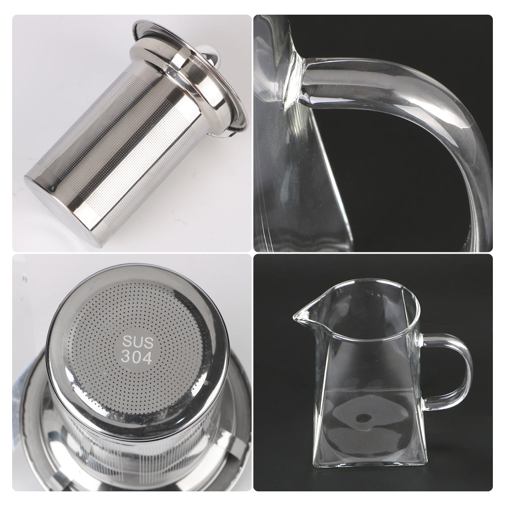 Glass Teapot with Stainless Steel Infuser – 550/750/950ML Heat-Resistant Clear Teaware, Household Tea Kettle with Infuser