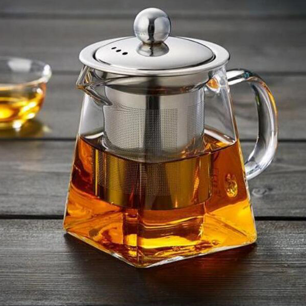 Glass Teapot with Stainless Steel Infuser – 550/750/950ML Heat-Resistant Clear Teaware, Household Tea Kettle with Infuser