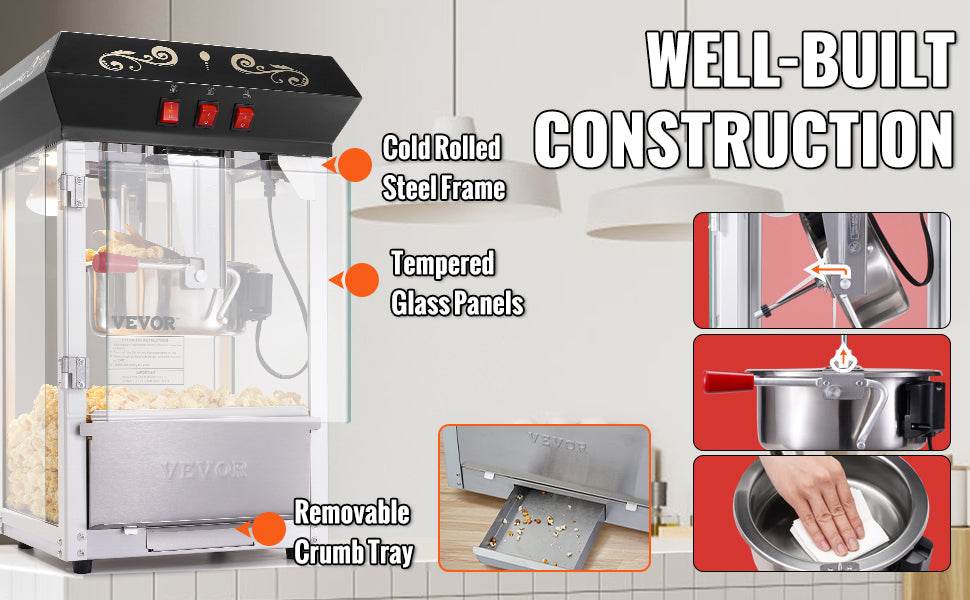 SucceBuy Commercial Popcorn Maker Machine — 850W Countertop Popper with 8oz Kettle, Makes 48 Cups
