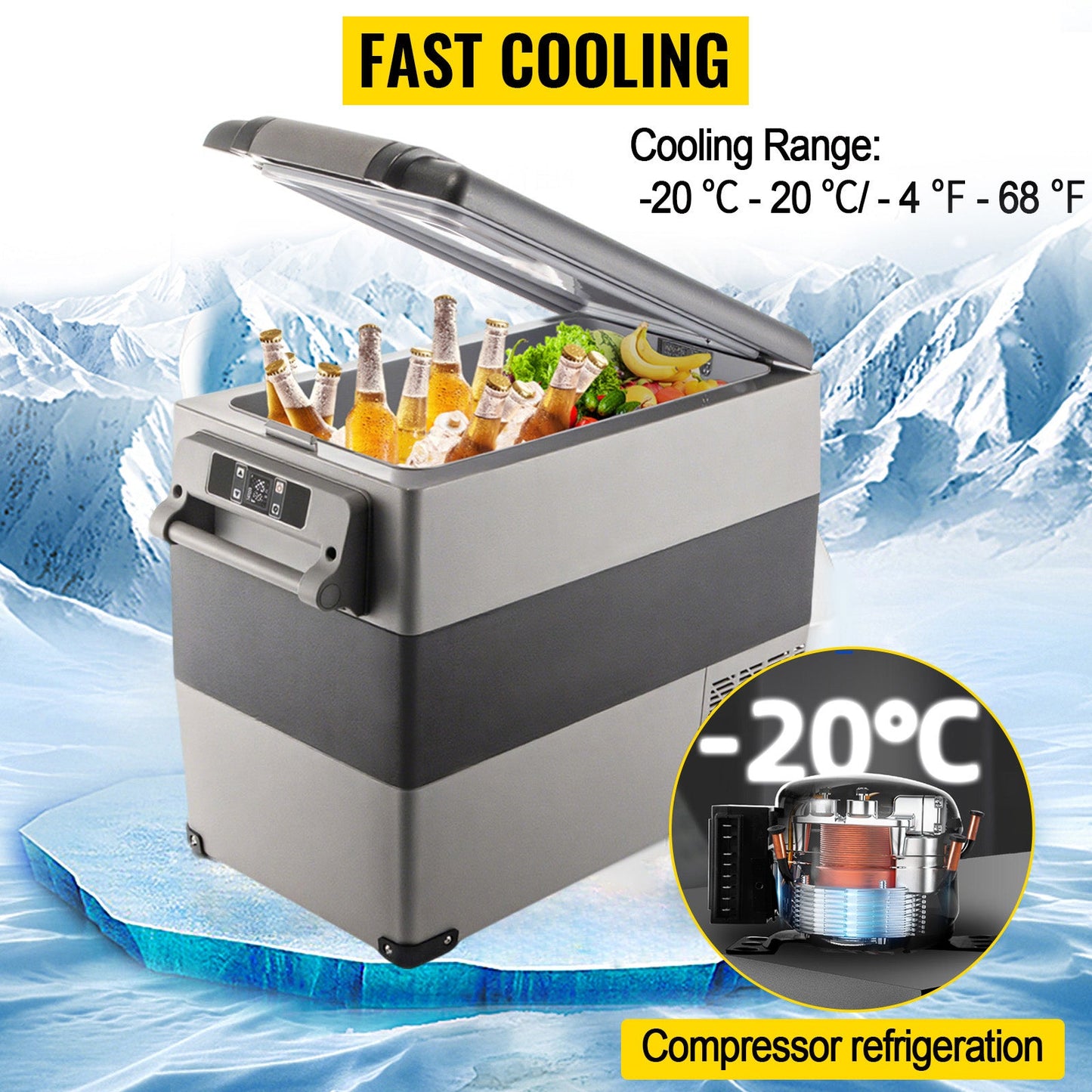 SucceBuy Portable Car Refrigerator Mini Fridge — 20L–55L Compressor Cooler DC 110-240V Ice Box for Camping