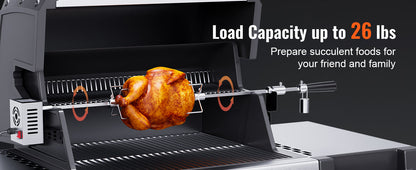 SucceBuy Universal Grill Rotisserie Kit — Stainless Steel Electric BBQ Grill with 9W Motor, Automatic Grilling Set