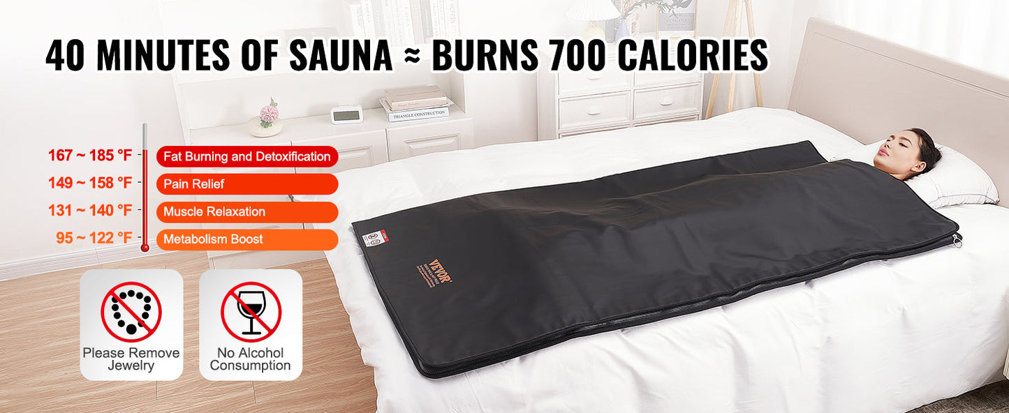 VEVOR Sauna Blanket for Detoxification – Portable Far Infrared Sauna, Adjustable Temperature & Timer for Home Relaxation