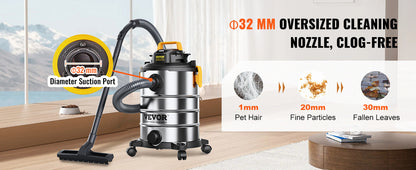VEVOR Stainless Steel Wet Dry Shop Vacuum - Powerful Small Shop Vac for Carpet, Debris & Pet Hair