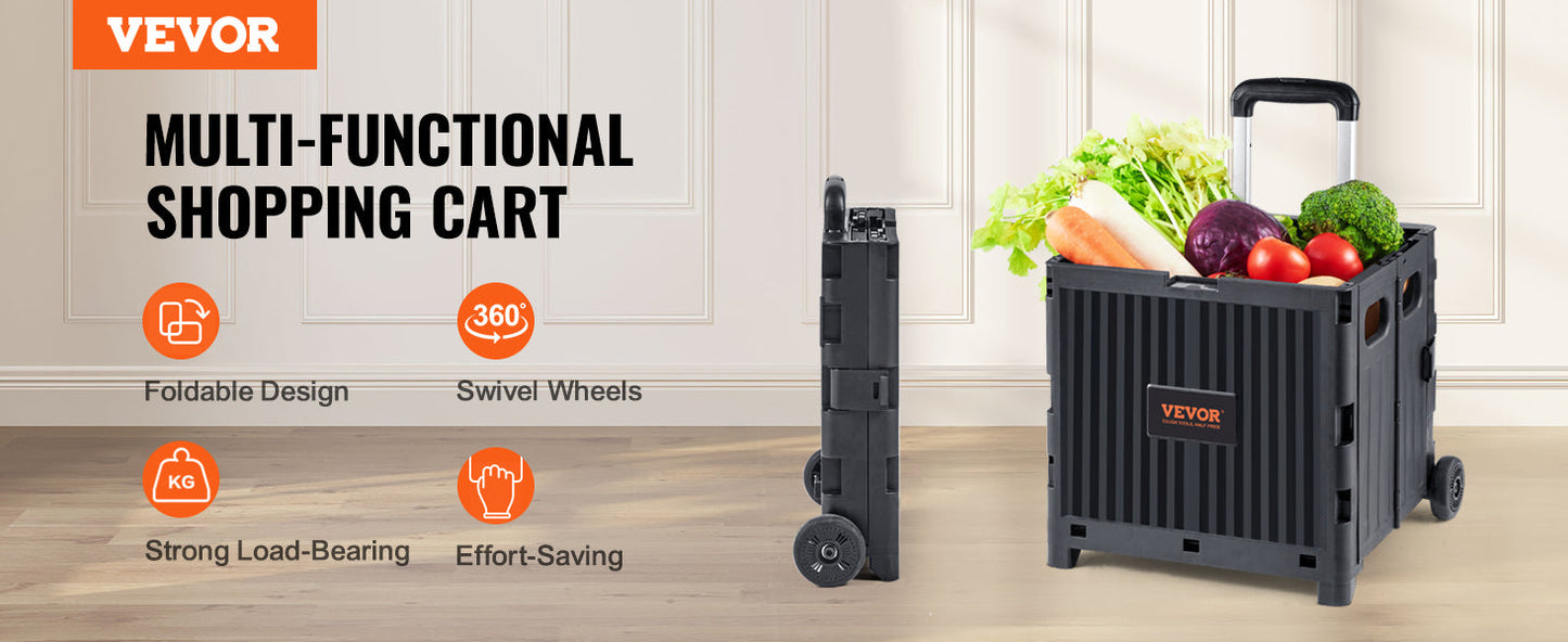 VEVOR Foldable Utility Shopping Cart with Telescopic Handle & Wheels – Portable Handcart for Travel, Office, Garden Use
