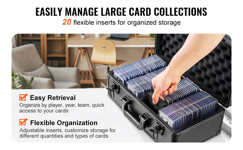 VEVOR Graded Card Storage Box – 4 or 5 Slot Foam Divider Case with Key or Coded Lock for PSA 96/108/120/162 Cards