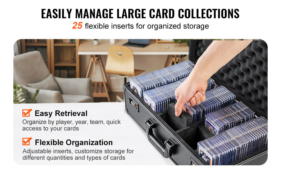 VEVOR Graded Card Storage Box – 4 or 5 Slot Foam Divider Case with Key or Coded Lock for PSA 96/108/120/162 Cards