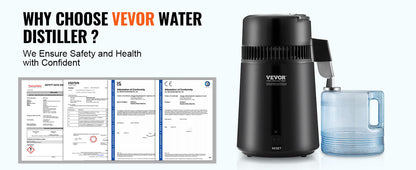 SucceBuy 4L Water Distiller – 1.05 Gallon Countertop Pure Water Purifier with 750W Filter